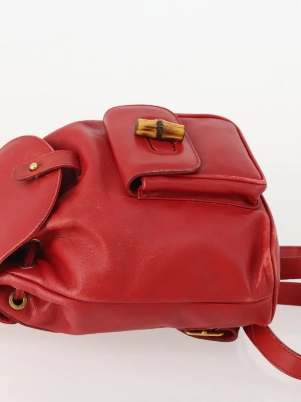 GUCCI Bamboo Backpack Leather Red Gold 003 1705 0030 Auth YKZ946